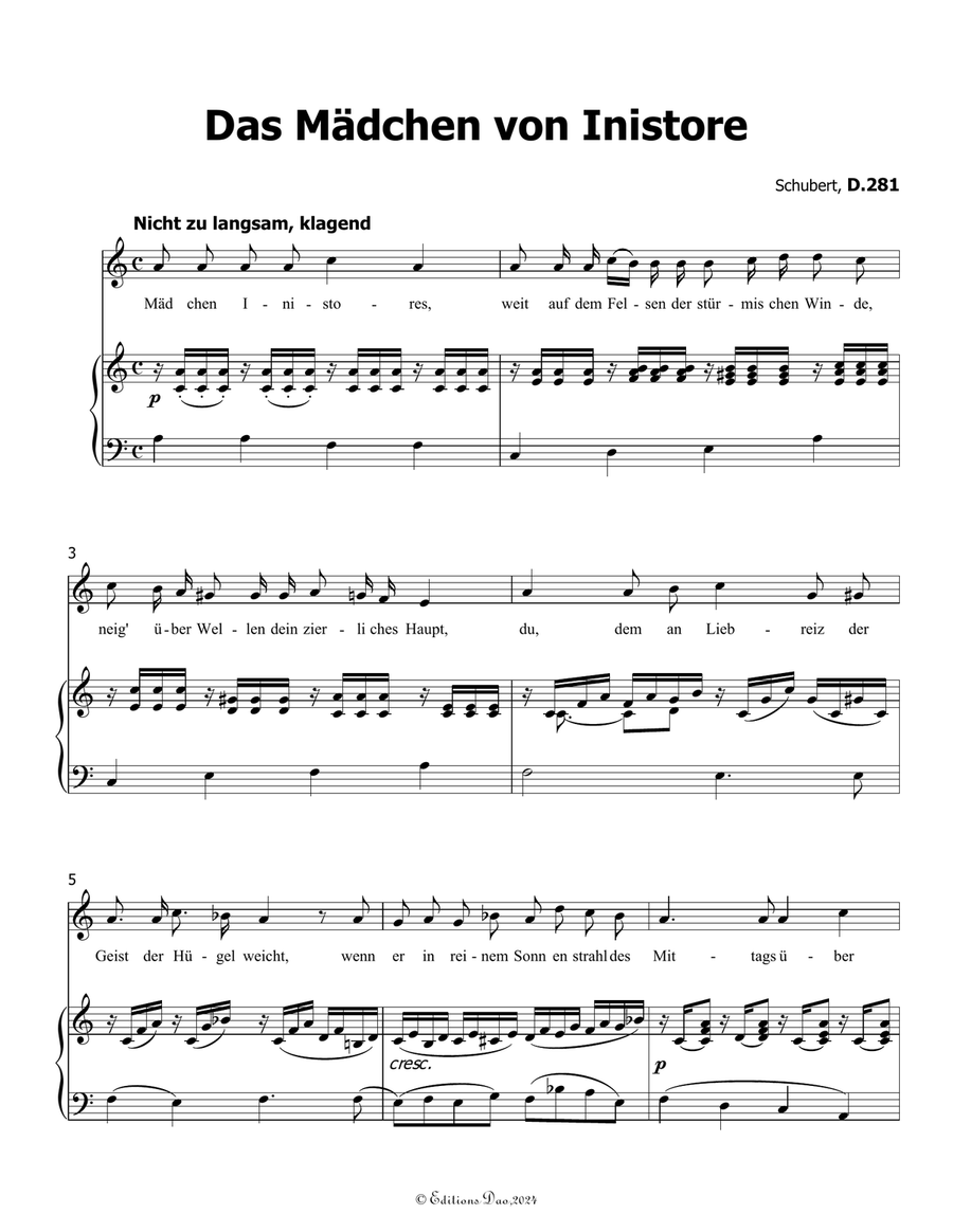 Das Madchen von Inistore, by Schubert, D.281, in a minor Voice scores gallery preview page 3