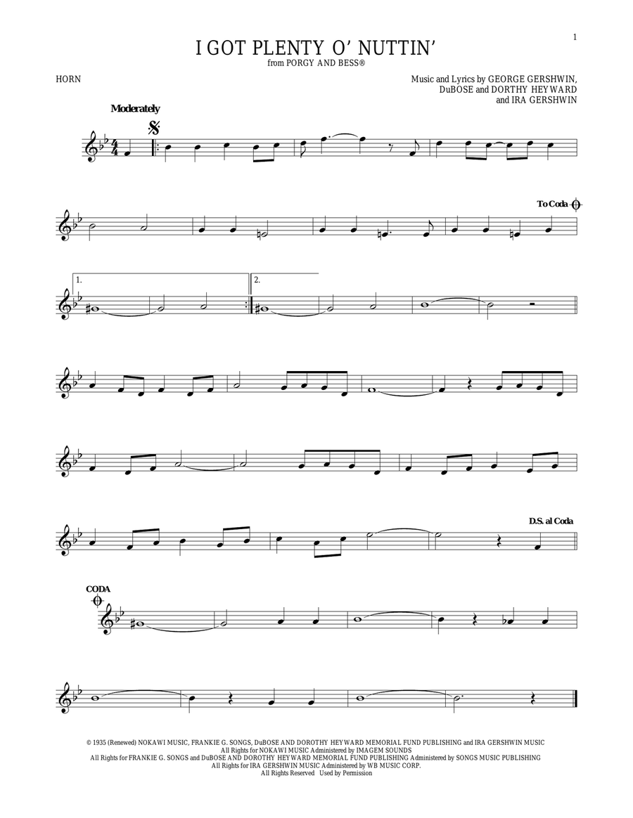 I Got Plenty O' Nuttin' Horn Solo scores gallery preview page 1