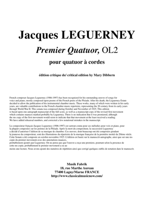 Jacques Leguerney: Premier Quatuor à Cordes (First String Quartet) for two violins, viola and cella