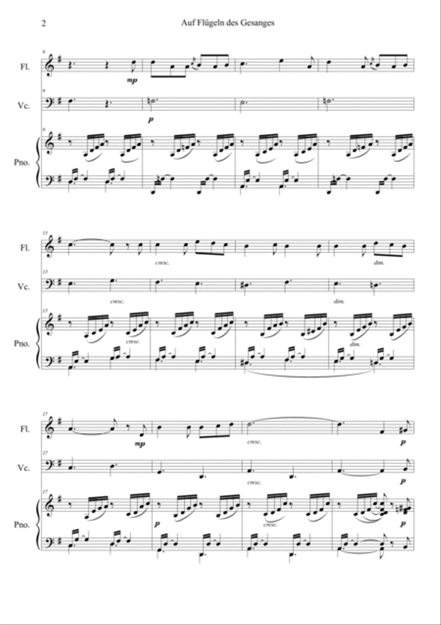 Auf Flugeln des Gesanges Easy Version in G Cello scores gallery preview page 2