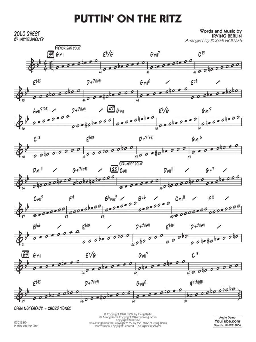 Puttin' On The Ritz (arr. Roger Holmes) - Bb Solo Sheet