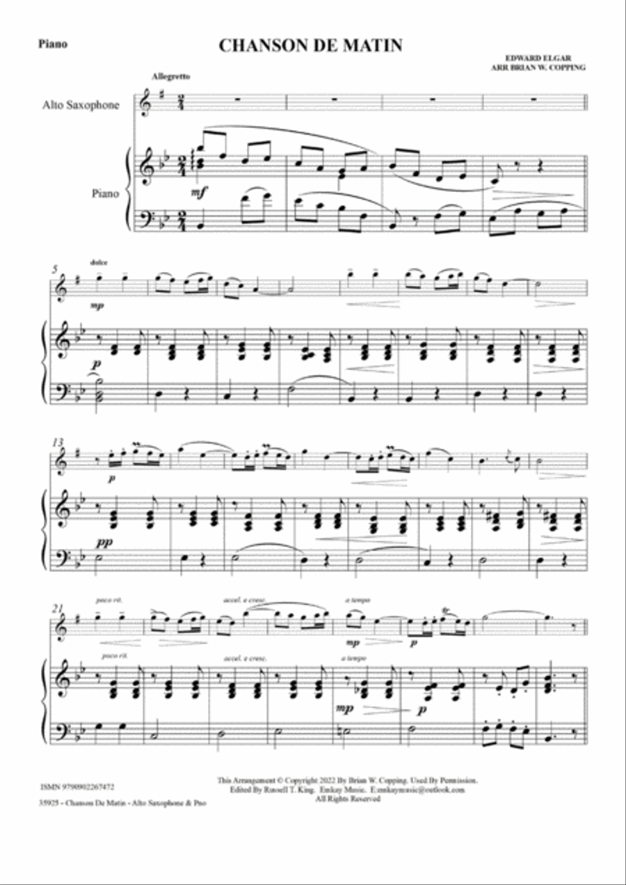 CHANSON DE MATIN – ALTO SAXOPHONE & PIANO Alto Saxophone scores gallery preview page 2