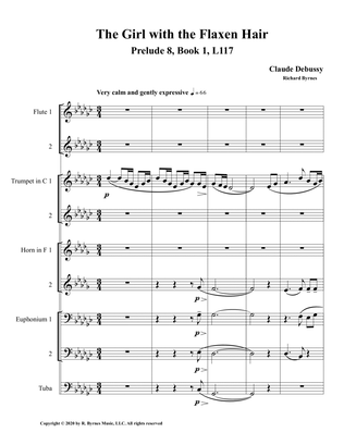 The Girl with the Flaxen Hair, Prelude 8, Book 1 by Claude Debussy (Brass Septet + 2 Flutes)