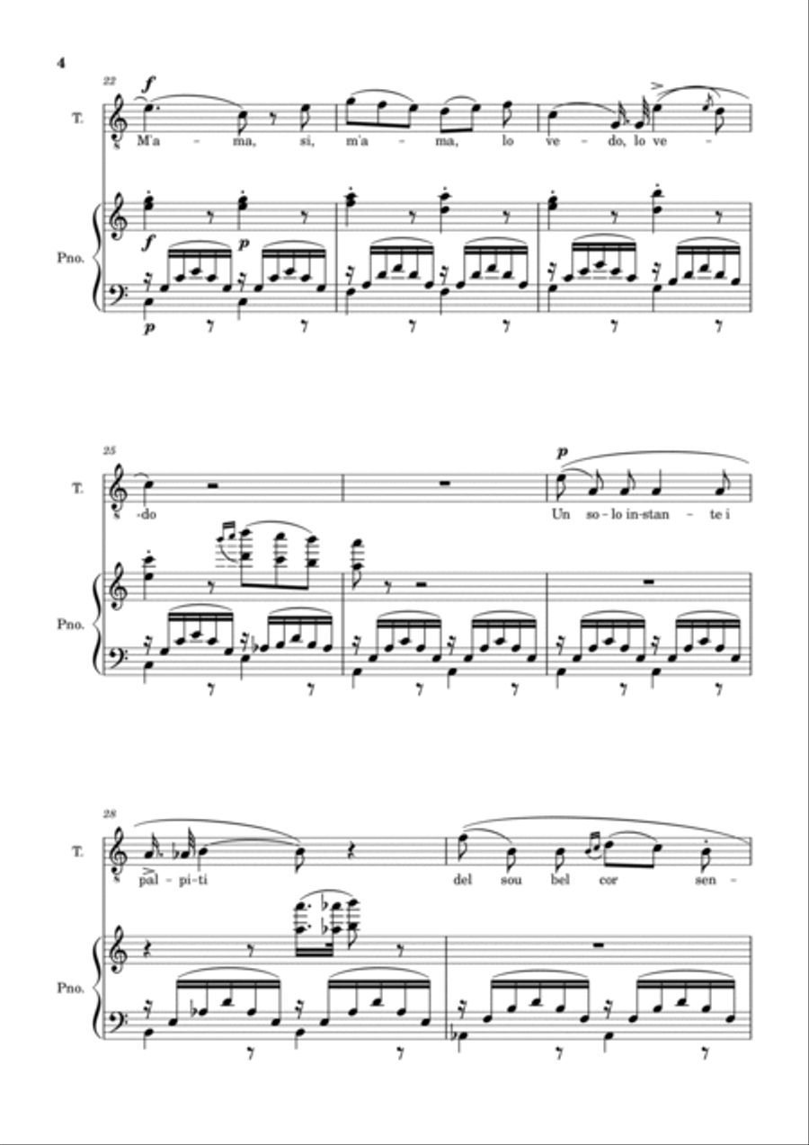 Una Furtiva Lagrima (Tenor in Am) Piano, Vocal, Guitar scores gallery preview page 4