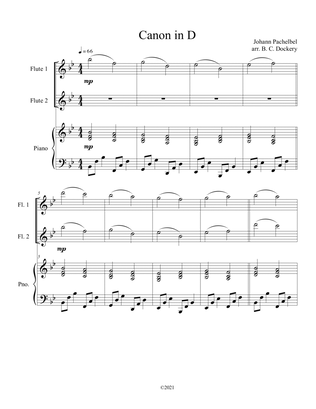 Book cover for Canon in D for 2 Flutes and Piano