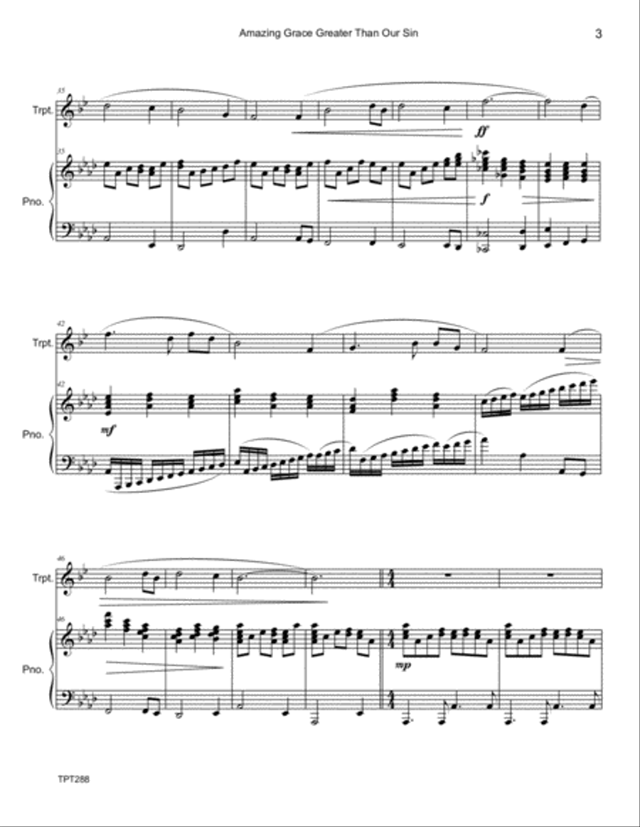 AMAZING GRACE GREATER THAN OUR SIN - TRUMPET SOLO with Piano Accompaniment Trumpet Solo scores gallery preview page 3