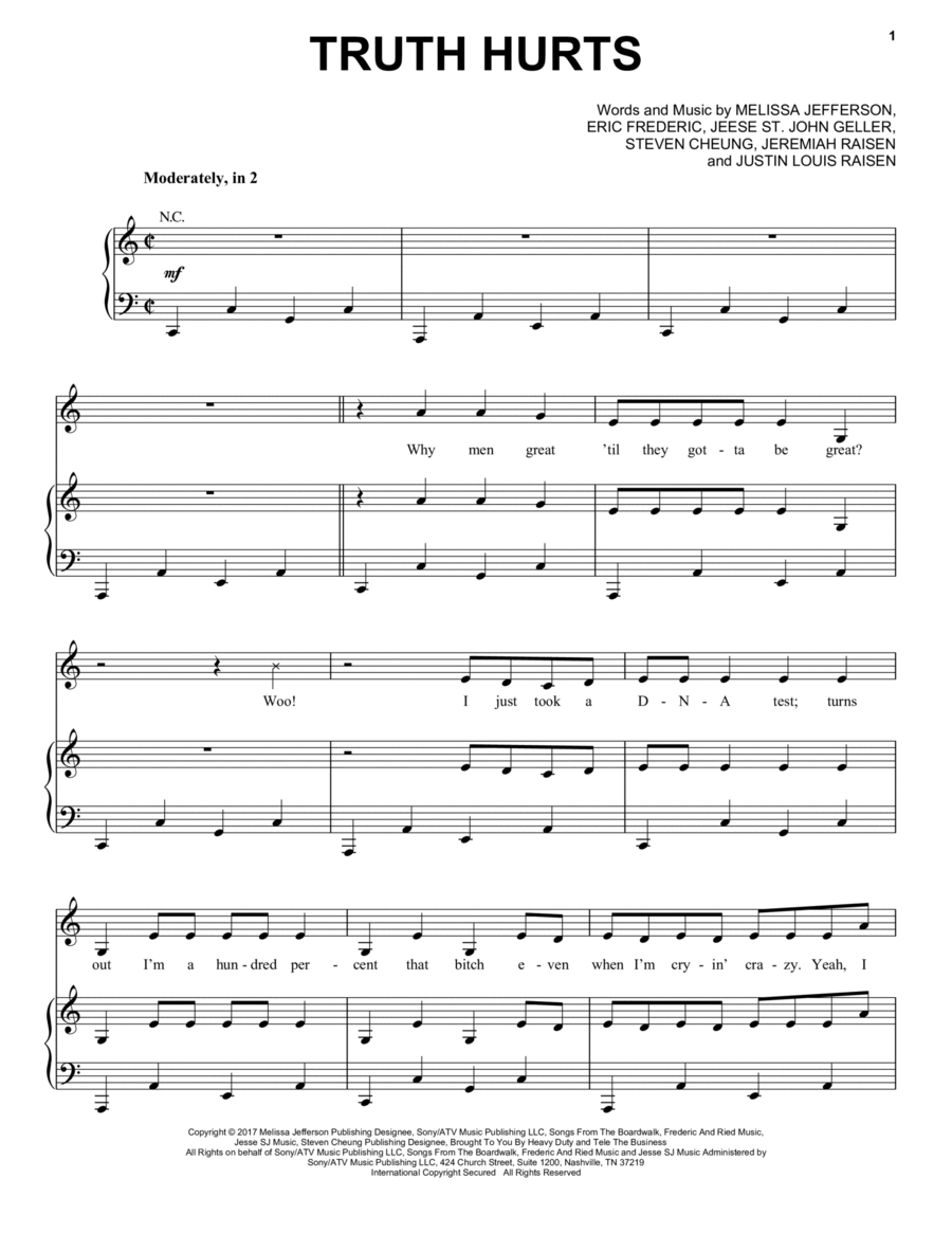 Truth Hurts Piano, Vocal, Guitar scores gallery preview page 1