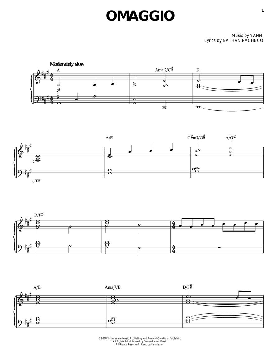Omaggio Piano, Vocal, Guitar scores gallery preview page 1