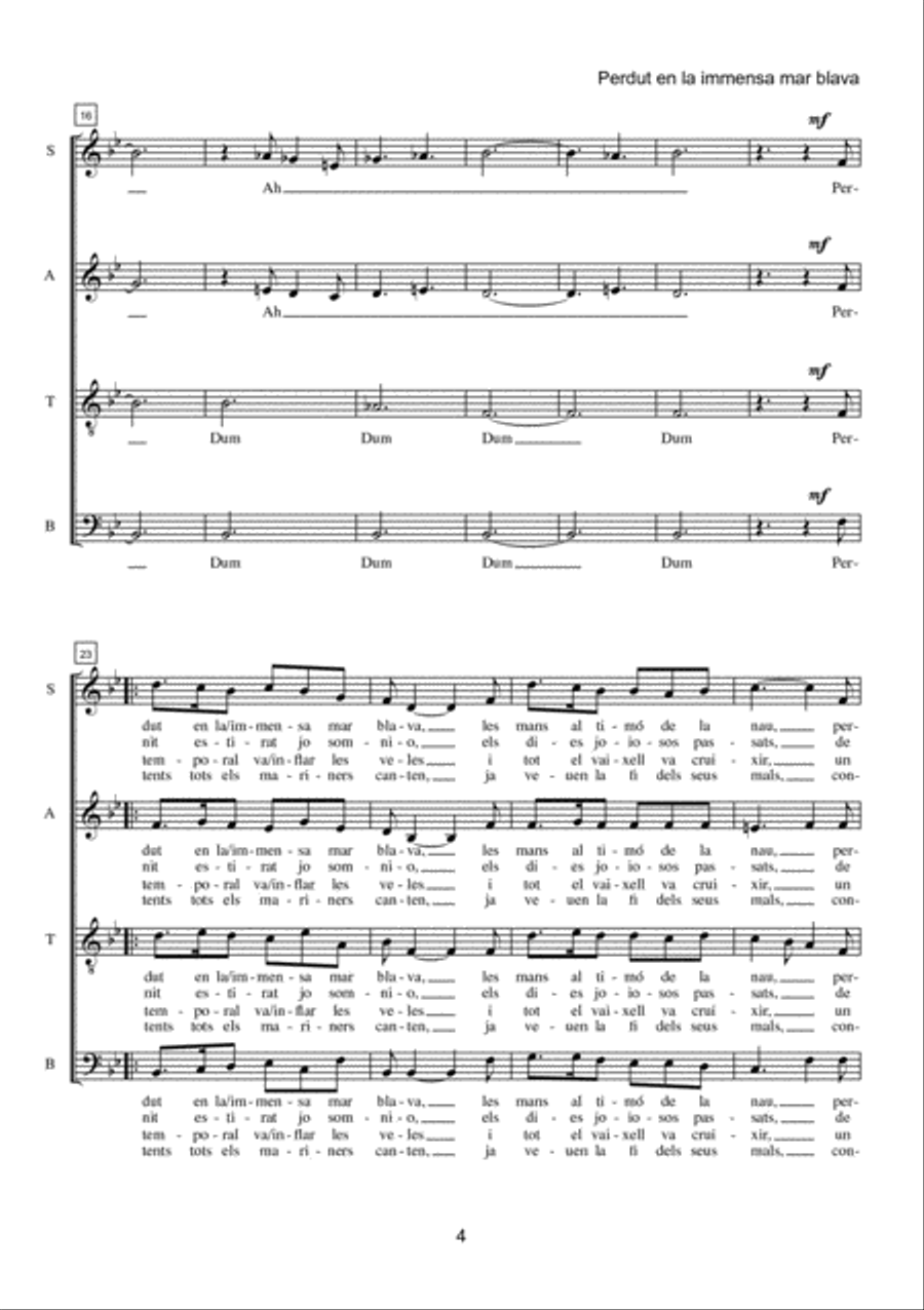 Perdut en la immensa mar blava for Mixed Choir (SATB) 4-Part scores gallery preview page 3