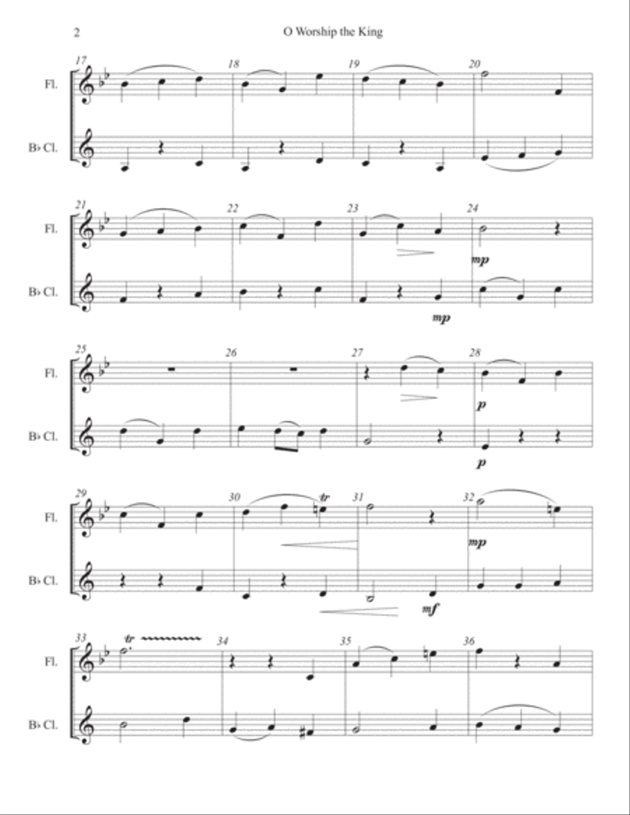O Worship the King for Flute and Clarinet Woodwind Duet scores gallery preview page 3