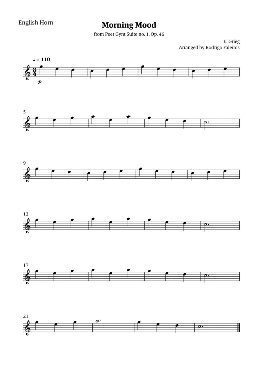 Morning Mood (solo english horn - level 1) English Horn scores gallery preview page 1
