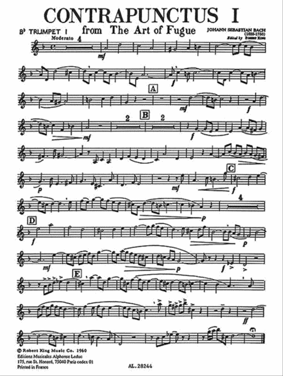 Bach Js King Art Of Fugue Contrapunctus 1 Brass Quintet Mfb005 Sc/pts Brass Quintet scores gallery preview page 3