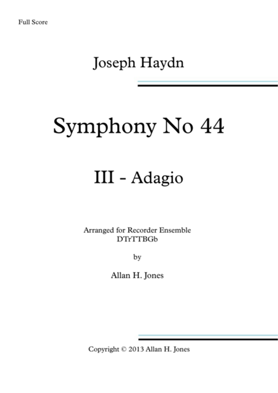 Symphony No. 44 - III Adagio Soprano Recorder scores gallery preview page 1