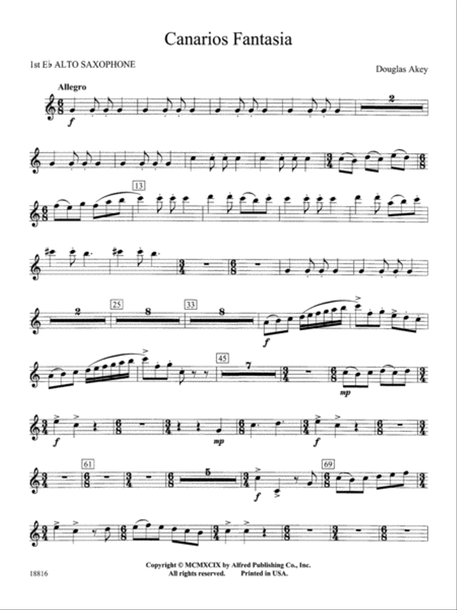Canarios Fantasia: E-flat Alto Saxophone Concert Band scores gallery preview page 1