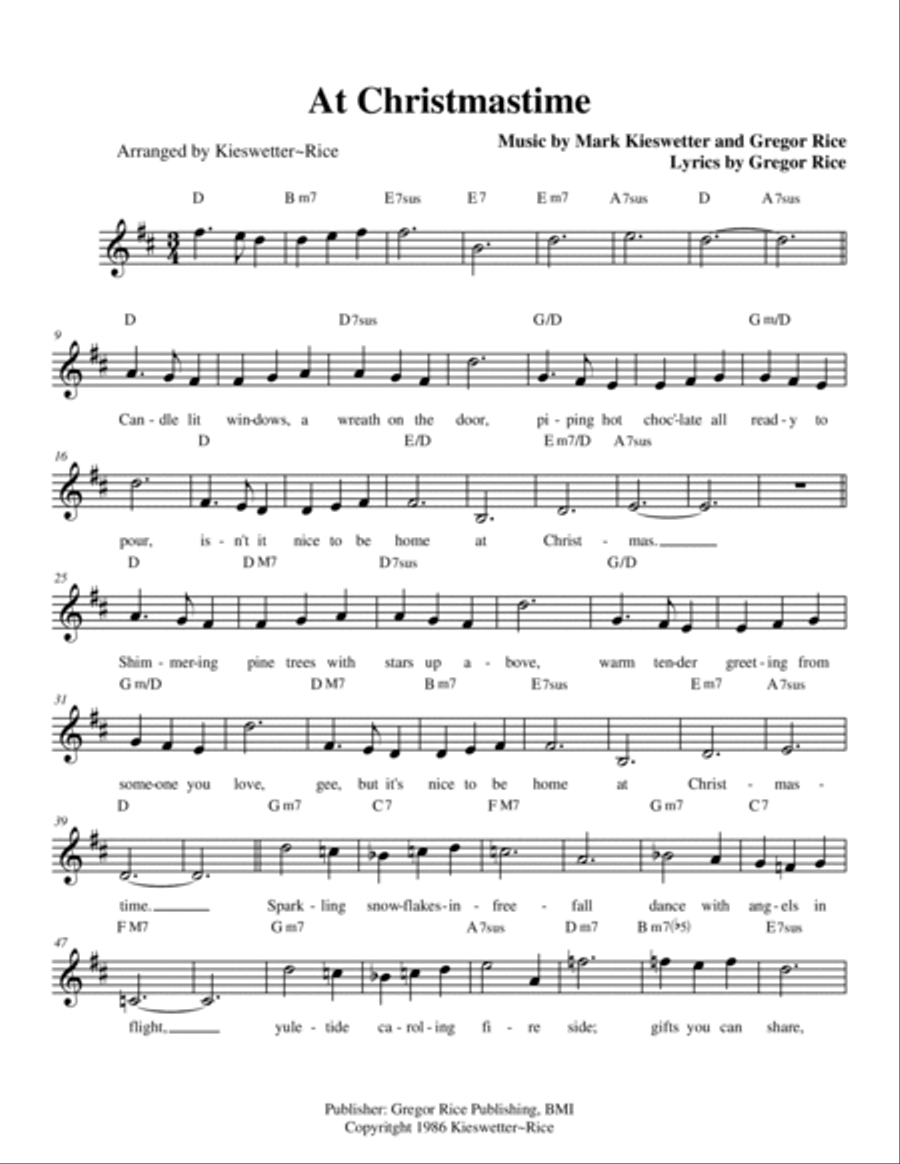 At Cristmastime ~ easy lead sheet in D Easy Piano scores gallery preview page 2