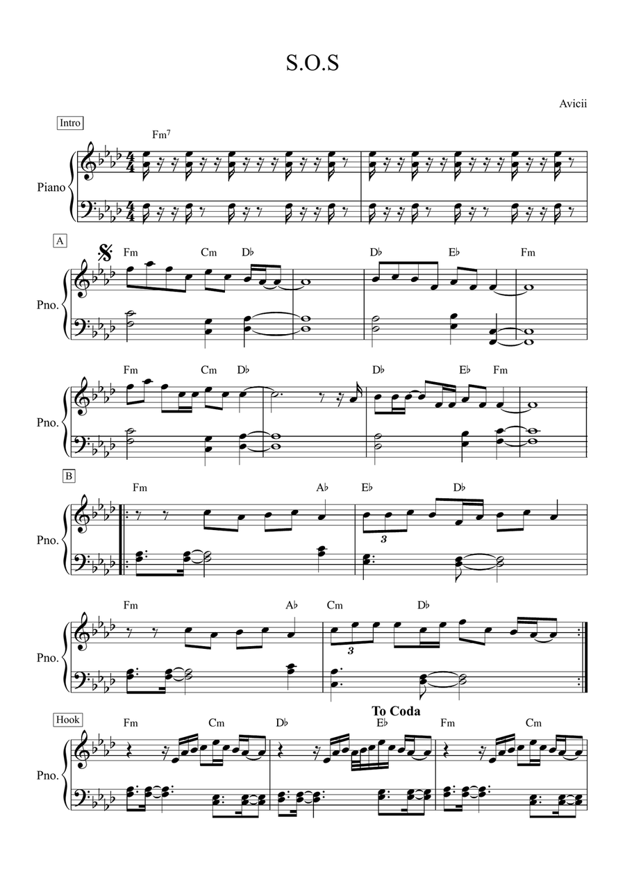 Sos Sos Easy Piano scores gallery preview page 1