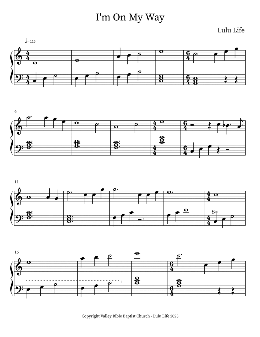 I'm On My Way Easy Piano scores gallery preview page 1