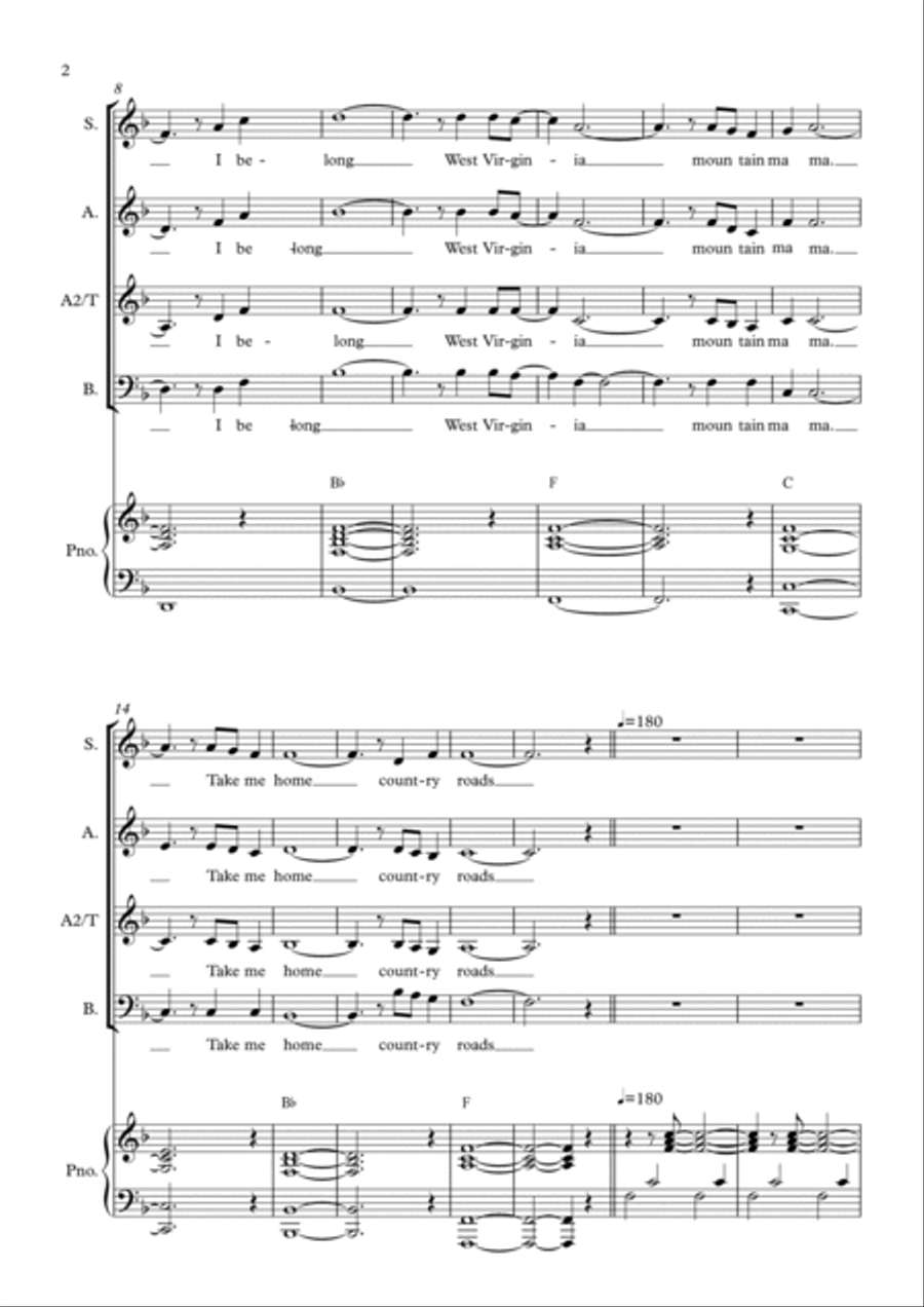 Take Me Home, Country Roads Choir scores gallery preview page 2