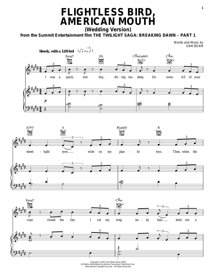 Flightless Bird, American Mouth (Wedding Version) Piano, Vocal, Guitar scores gallery preview page 1