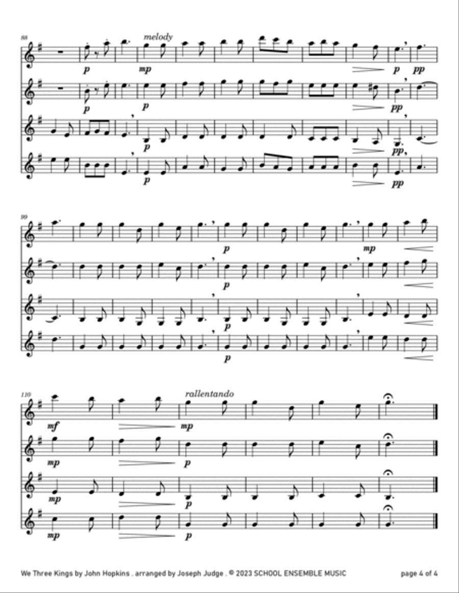 We Three Kings for Clarinet Quartet in Schools Clarinet Quartet scores gallery preview page 4
