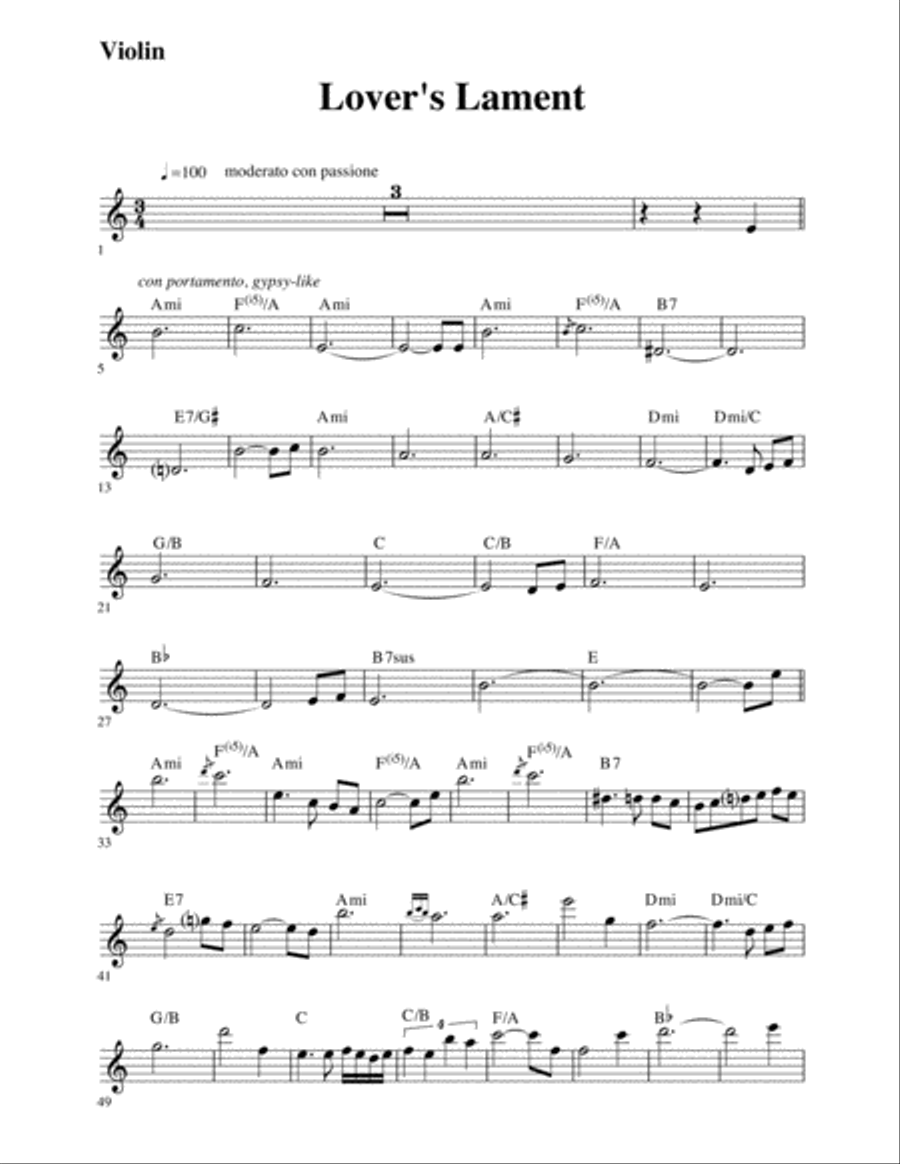 Lover's Lament (Violin part) Violin Solo scores gallery preview page 1