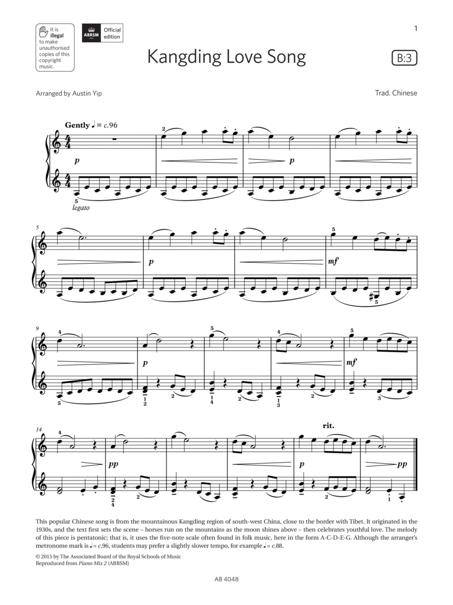 Kangding Love Song (Grade 2, list B3, from the ABRSM Piano Syllabus 2023 & 2024)