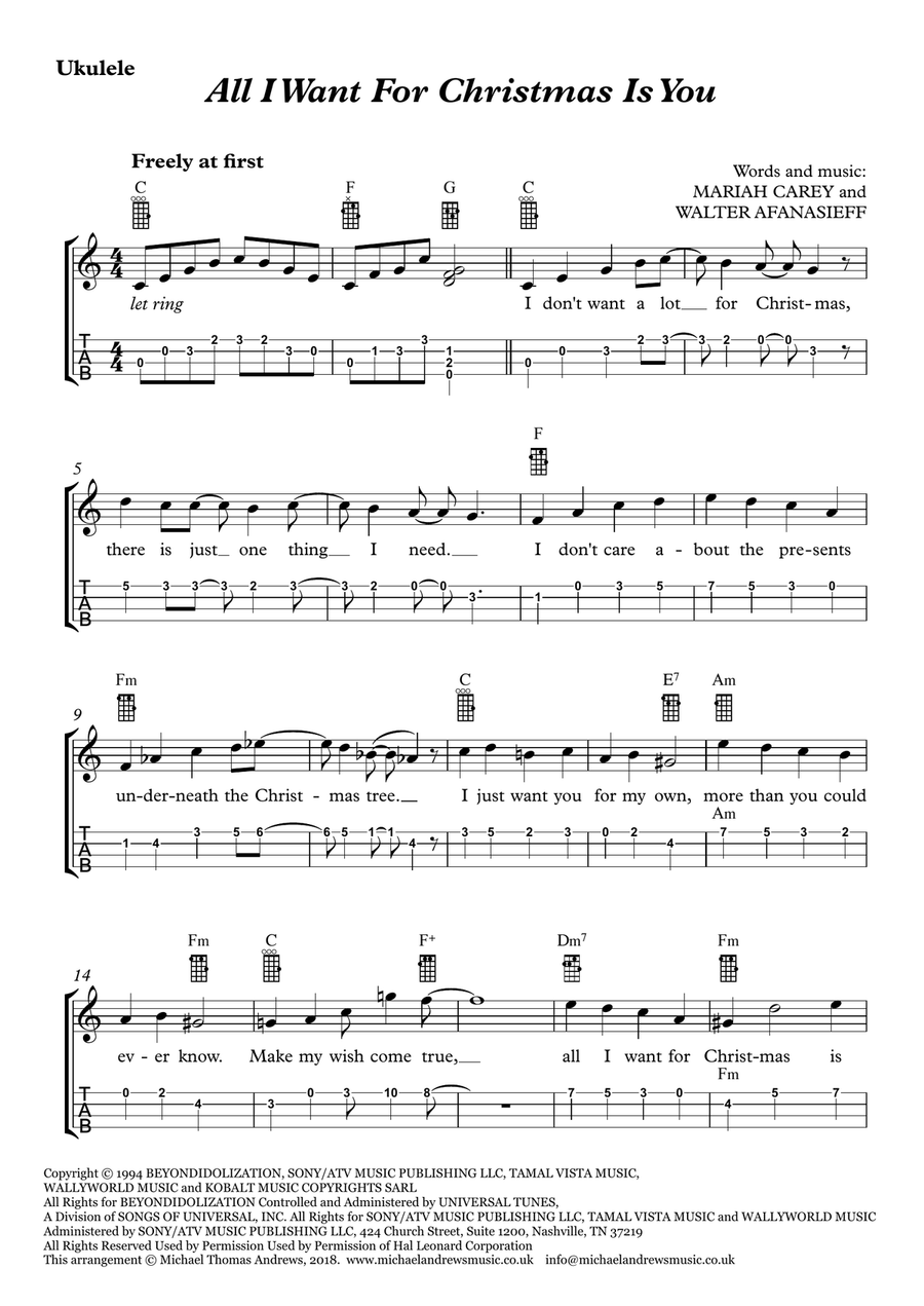 All I Want For Christmas Is You Ukulele scores gallery preview page 1