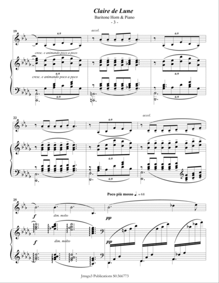 Debussy: Claire de Lune for Baritone Horn & Piano Baritone Horn scores gallery preview page 3