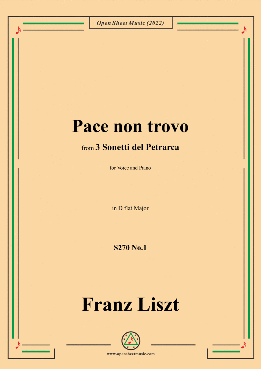 Liszt-Pace non trovo,S270 No.1,from 3 Sonetti del Petrarca Voice scores gallery preview page 1
