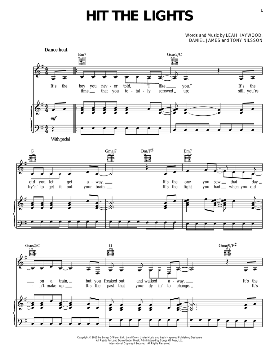 Hit The Lights Piano, Vocal, Guitar scores gallery preview page 1