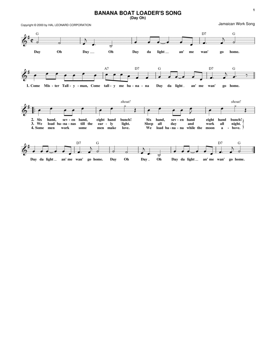 The Banana Boat Song The Banana Boat Song Piano scores gallery preview page 1