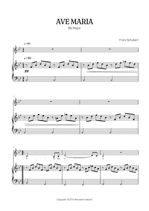 Schubert Ave Maria in B flat Major [ Bb ] • alto voice sheet music with easy piano accompaniment