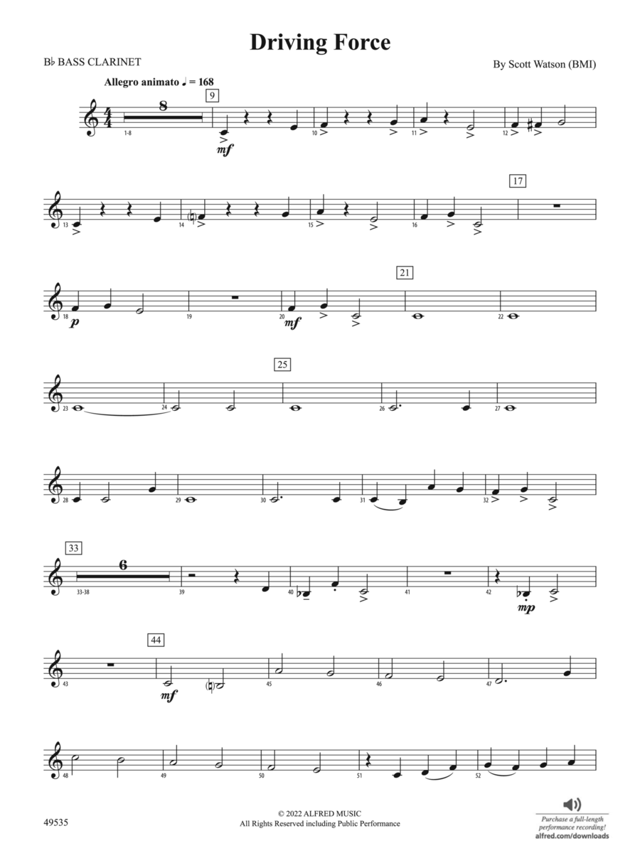 Driving Force: B-flat Bass Clarinet Concert Band scores gallery preview page 1
