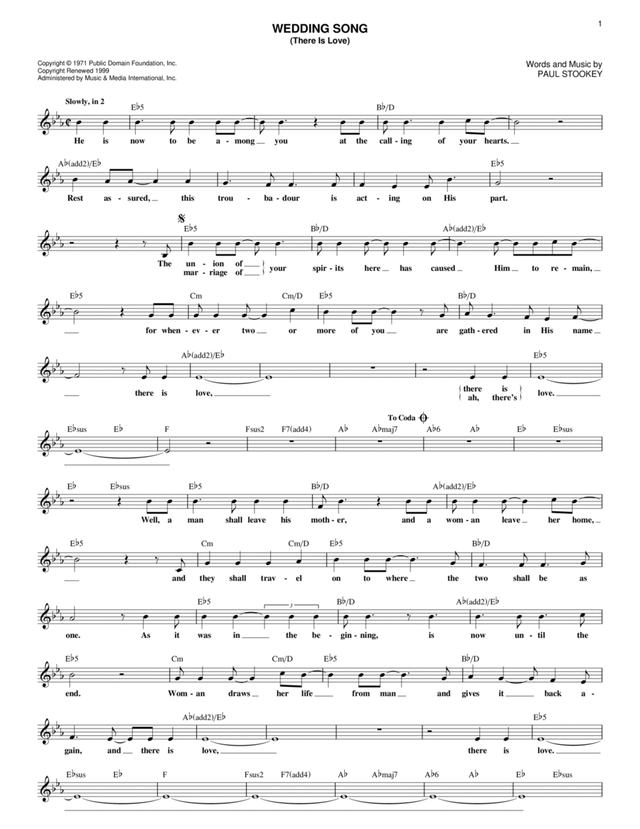 Wedding Song (There Is Love) Piano scores gallery preview page 1