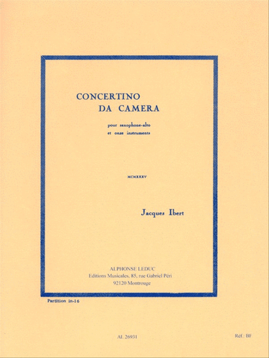 Concertino Da Camera - Mcmxxxv (alto Saxophone And 11 Instruments) Alto Saxophone scores gallery preview page 1