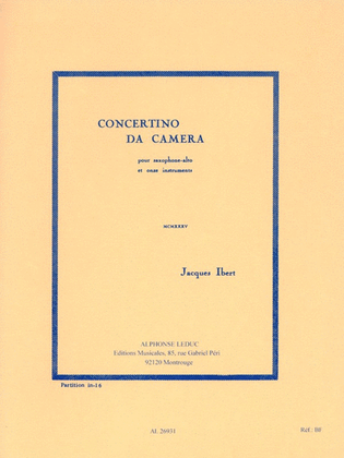 Book cover for Concertino Da Camera - Mcmxxxv (alto Saxophone And 11 Instruments)