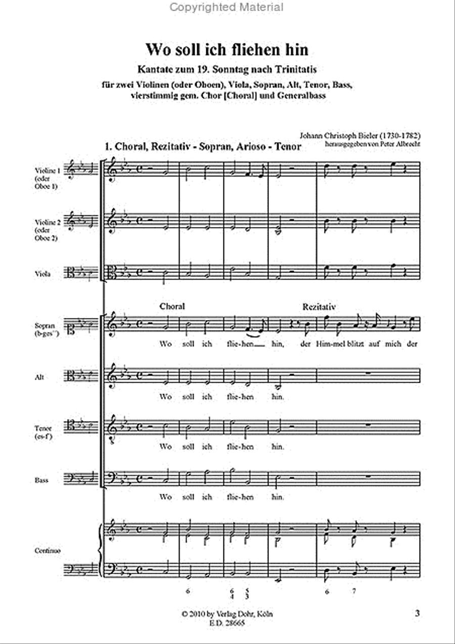 Wo soll ich fliehen hin für zwei Violinen (Oboen), Viola, Sopran, Alt, Tenor, Bass, 4stg. gem. Chor und Generalbass -Kantate zum 19. Sonntag nach Trinitatis- 4-Part scores gallery preview page 2