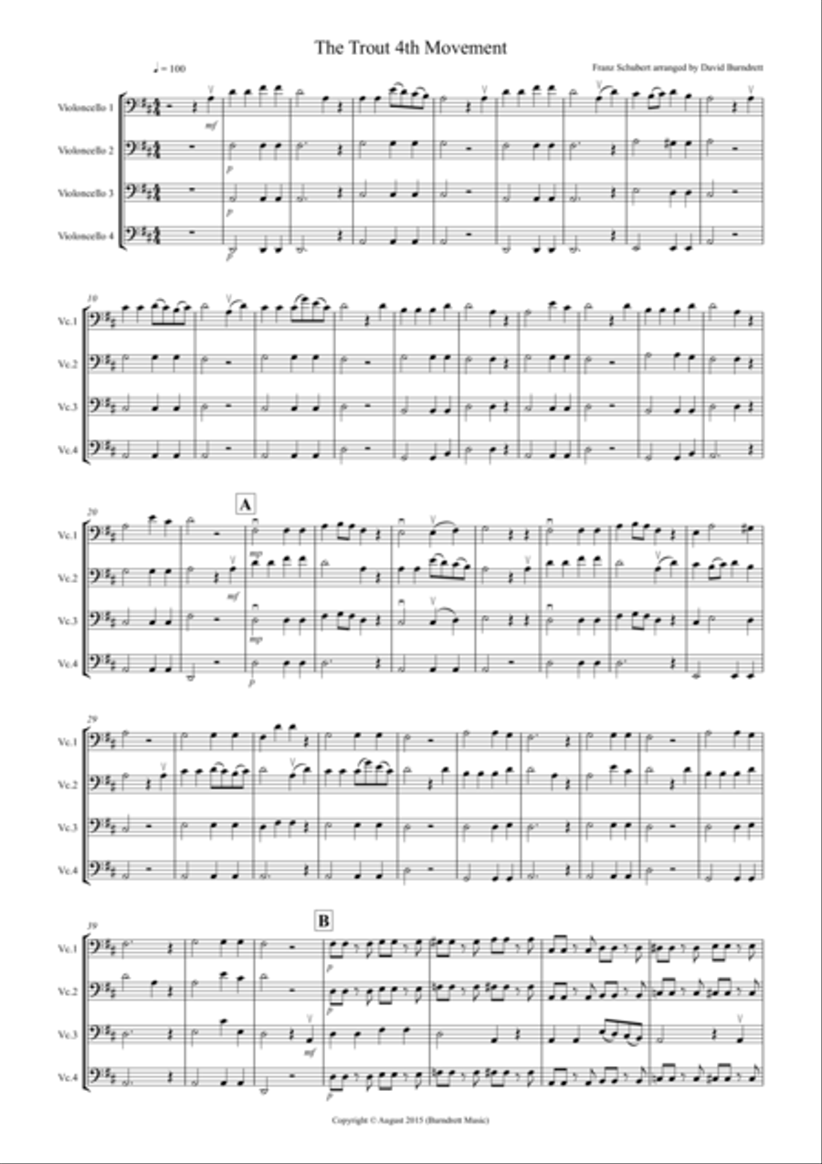 The Trout (4th Movement) for Cello Quartet Cello Solo scores gallery preview page 1