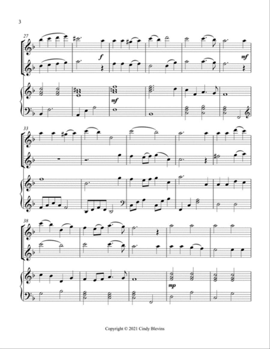 O Little Town Of Bethlehem, Two Flutes and Piano Flute Duet scores gallery preview page 4