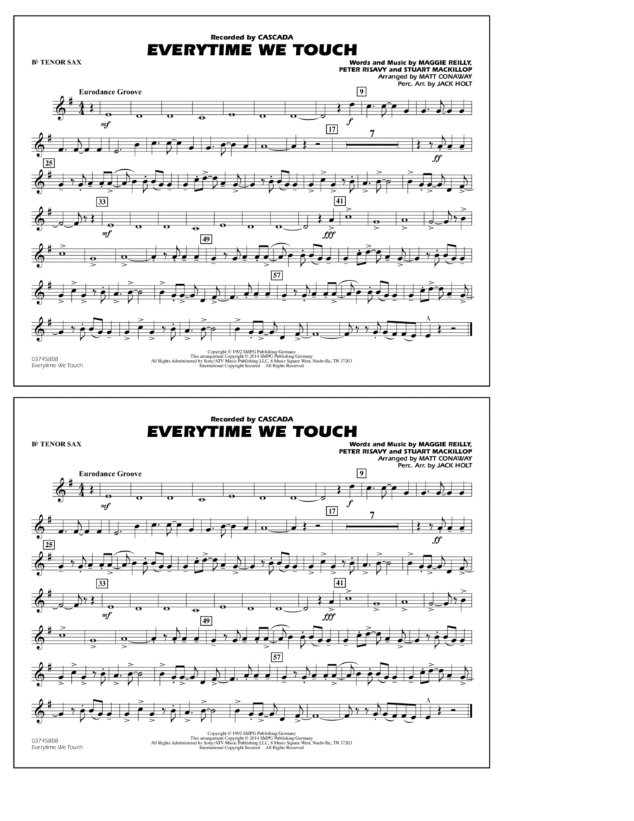 Everytime We Touch - Bb Tenor Sax Marching Band scores gallery preview page 1