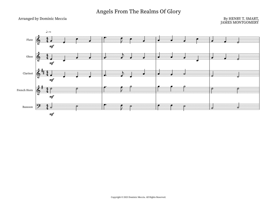 Angels From The Realms Of Glory Woodwind Quintet scores gallery preview page 1