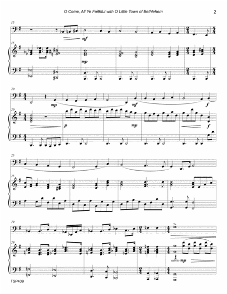 O COME ALL YE FAITHFUL/O LITTLE TOWN OF BETHLEHEM - TUBA SOLO with Piano Accompaniment Piano scores gallery preview page 2