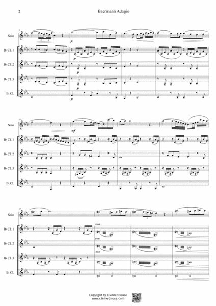 Baermann Adagio for Clarinet Ensemble (Clarinet Solo & Quartet) image number null