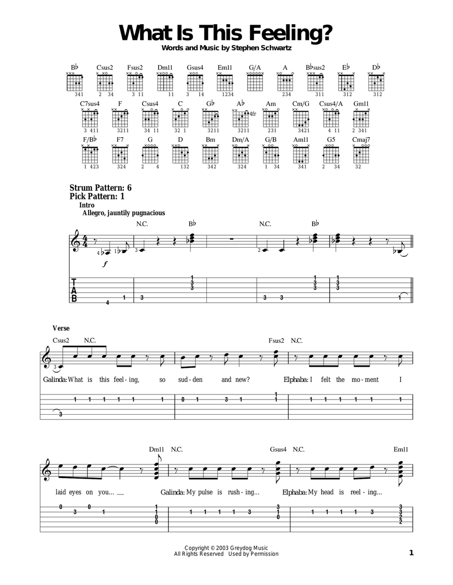 What Is This Feeling? (from Wicked) Guitar Tablature scores gallery preview page 1