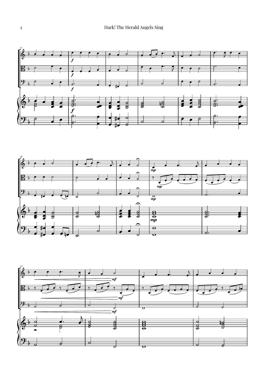 Hark! The Herald Angels Sing Trio Arrangement | Christmas Carol Sheet Music String Trio scores gallery preview page 2