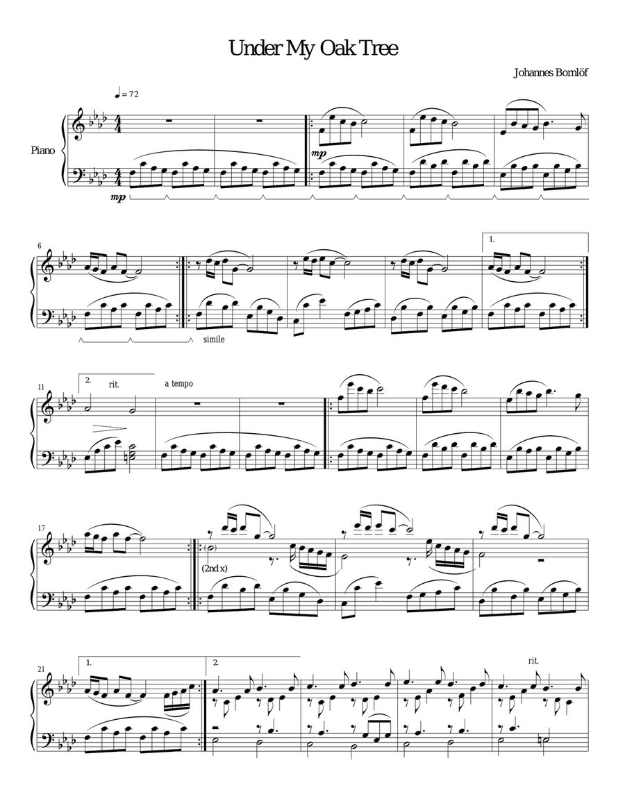 Under My Oak Tree Piano Solo scores gallery preview page 1