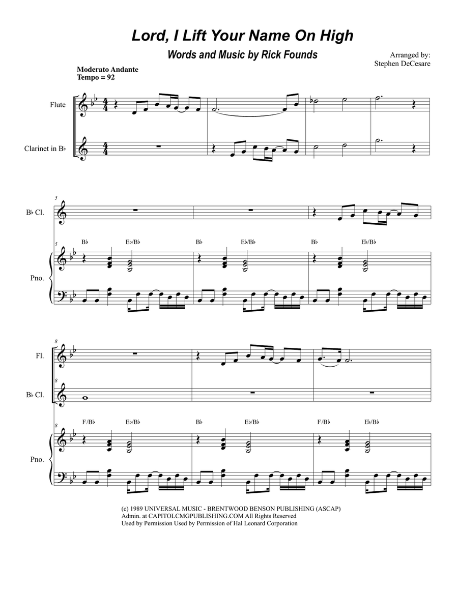 Lord, I Lift Your Name On High Woodwind Duet scores gallery preview page 1