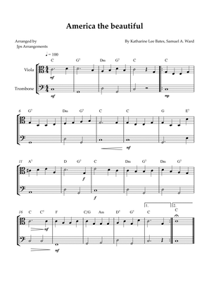 America The Beautiful - duet for Viola and Trombone (+CHORDS)