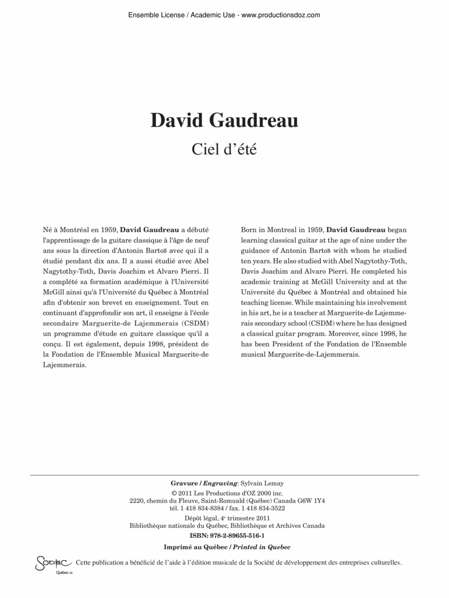 Ciel d’été Ciel d’été Classical Guitar scores gallery preview page 1