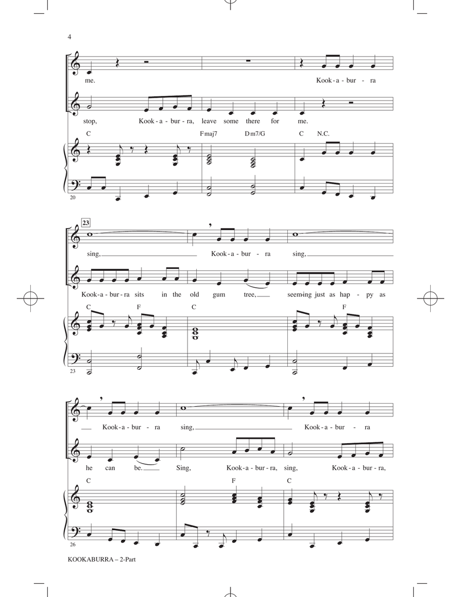 Kookaburra (Kookaburra Sits In The Old Gum Tree) (arr. Audrey Snyder) 2-Part scores gallery preview page 3